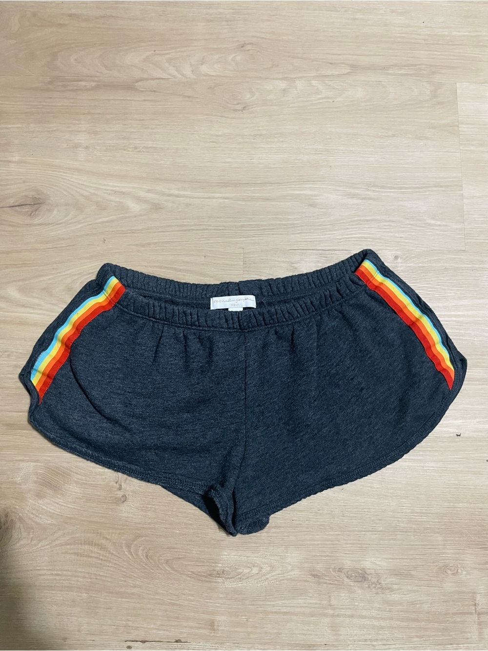 Spiritual Gangster Charcoal Athletic Shorts with Rainbow Side Stripes